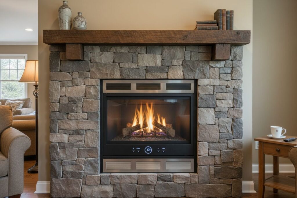 Clean and maintained gas fireplace in Seattle home