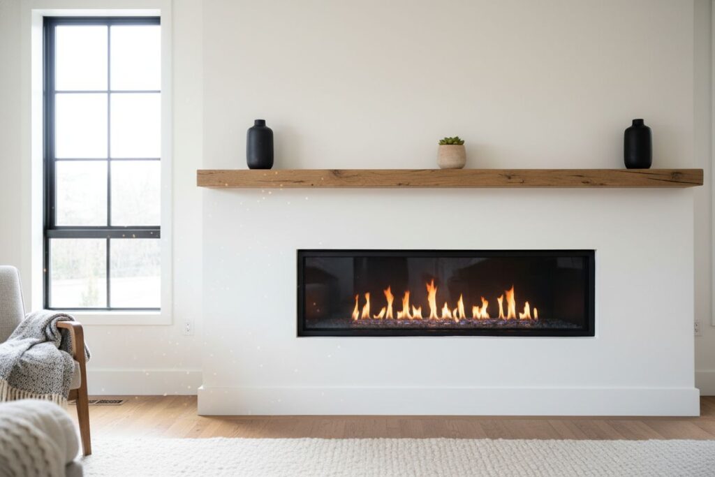 Gas fireplace with decor in Skokie residence