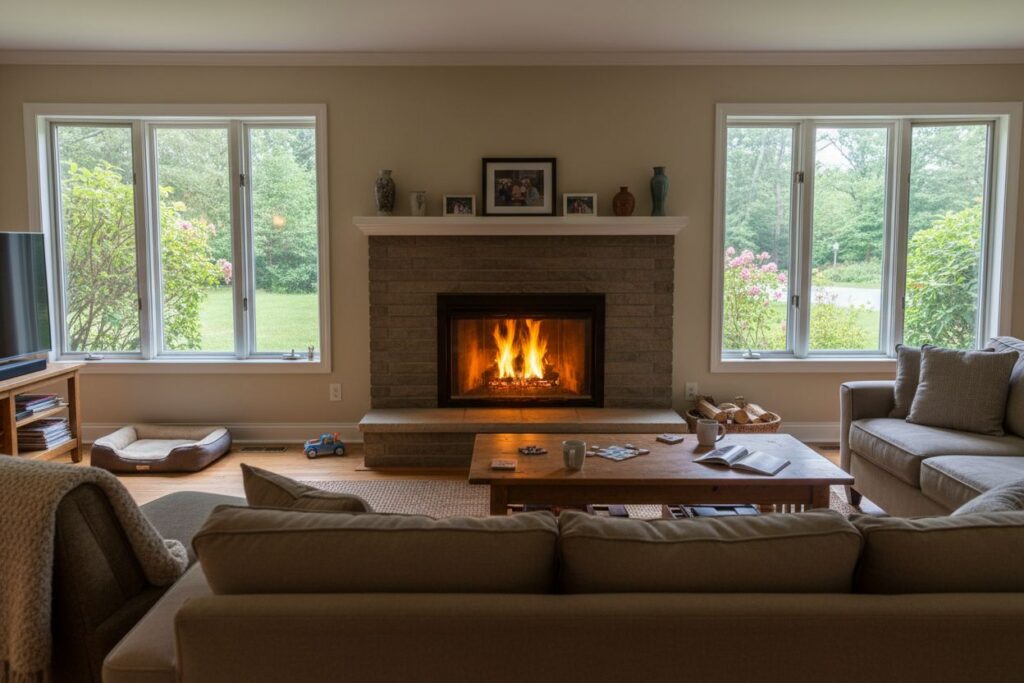 Comfortable fireplace view in Skokie living room