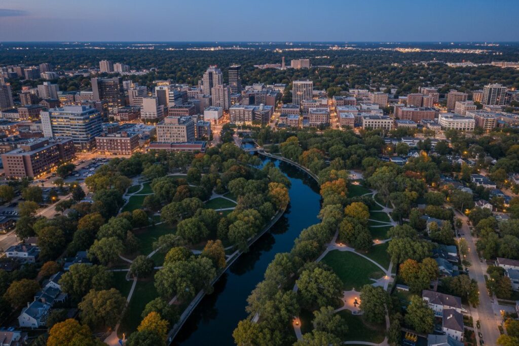 Skokie Illinois skyline and local area