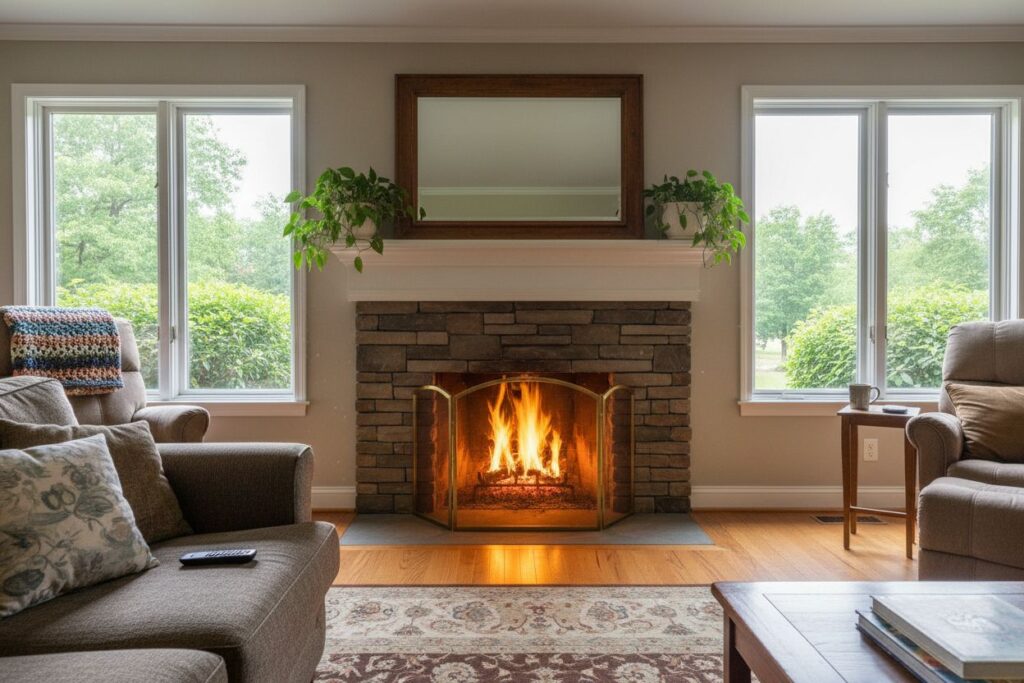Comfortable fireplace view in South Wayzata living room