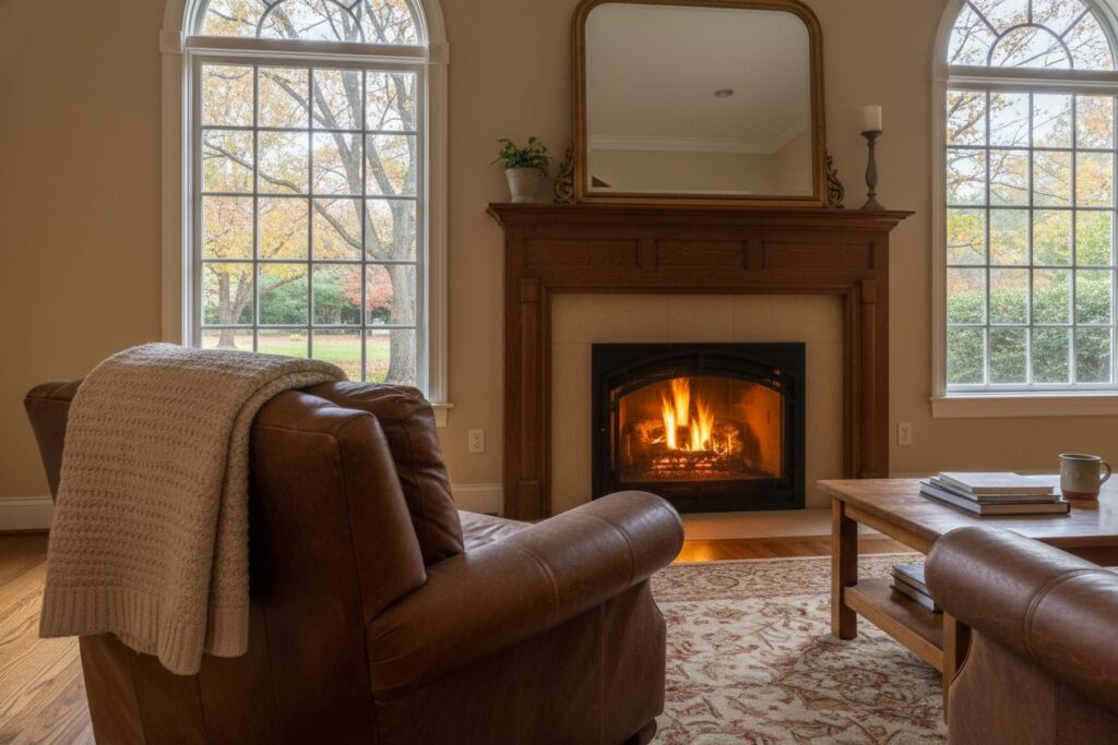 Cozy gas fireplace in Southwest Cleveland home