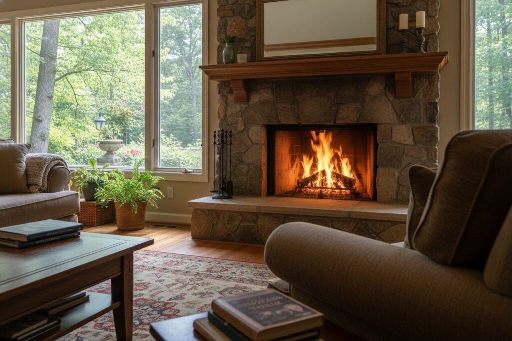 Comfortable fireplace view in Southwest Cleveland living room