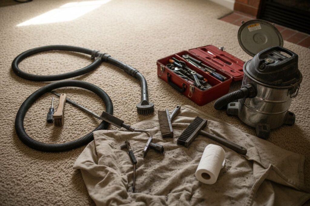 Expert fireplace technician servicing gas fireplace in St. Helens