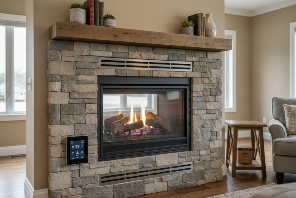 Clean and maintained gas fireplace in St. Helens home