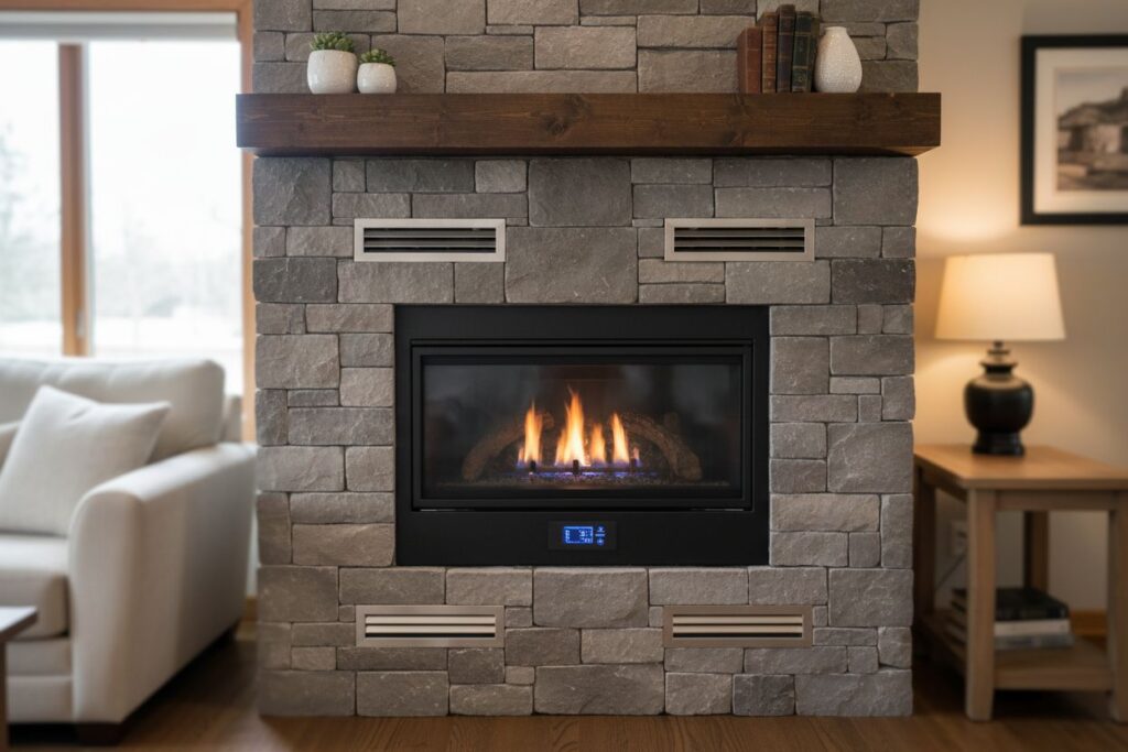 Clean and maintained gas fireplace in Tacoma home