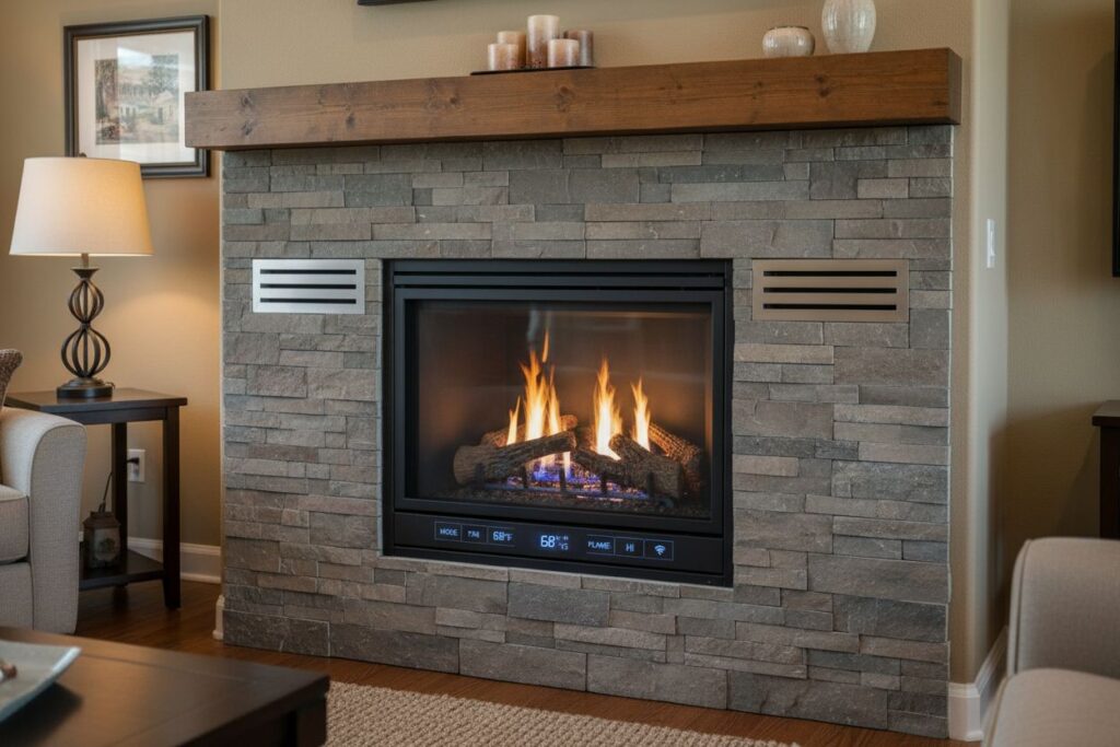 Clean and maintained gas fireplace in Tacoma home