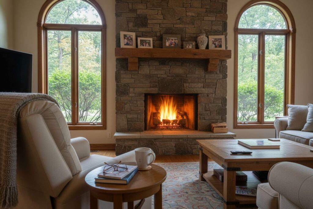 Comfortable fireplace view in Tigard living room