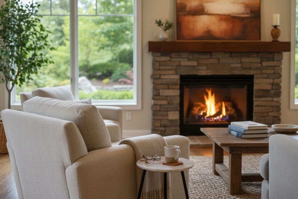 Cozy gas fireplace in Tucson home