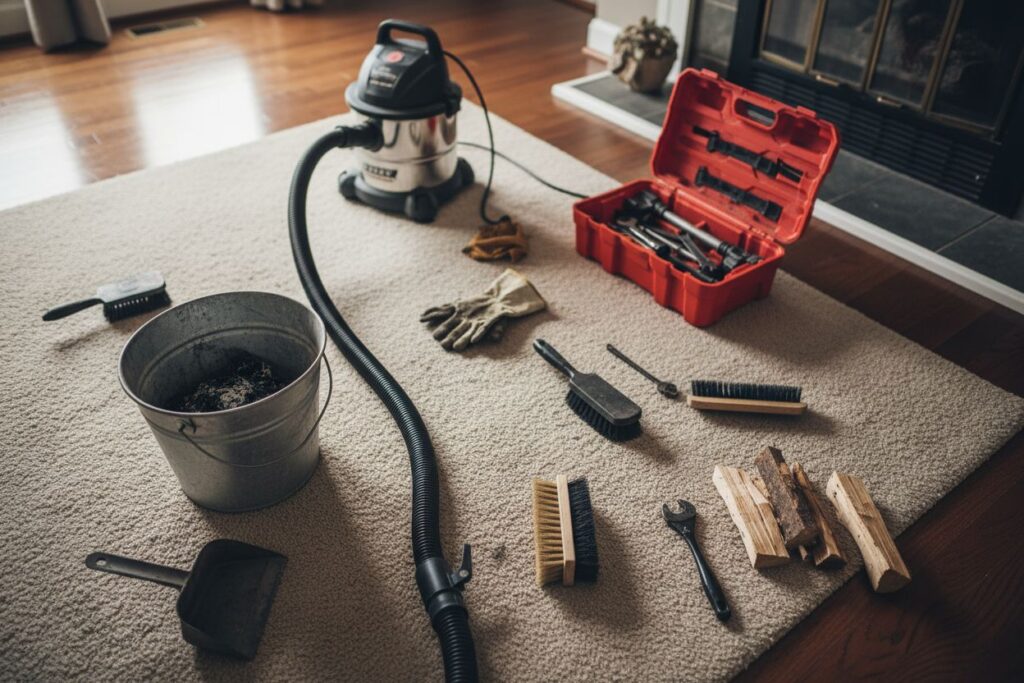 Expert fireplace technician servicing gas fireplace in Vancouver