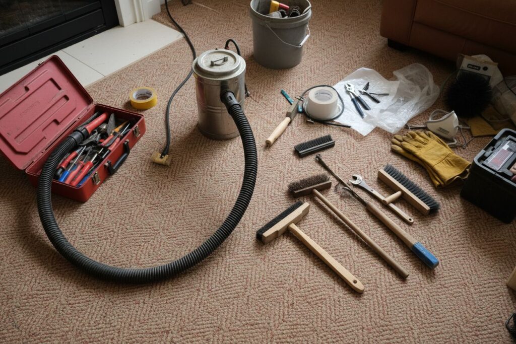Expert fireplace technician servicing gas fireplace in Vancouver