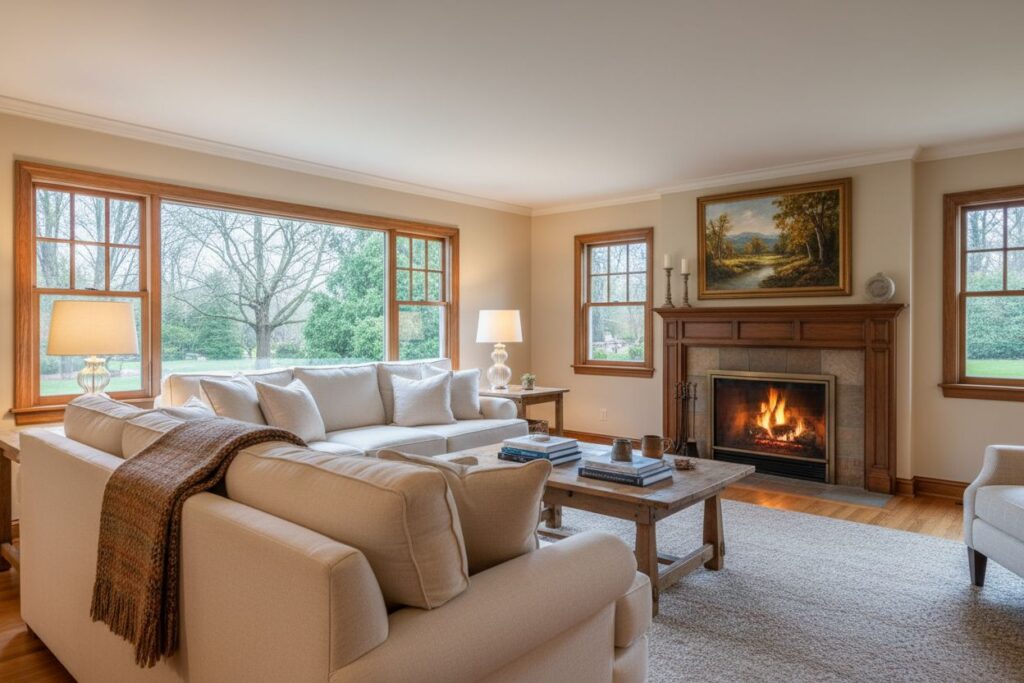 Cozy gas fireplace in Wakefield home