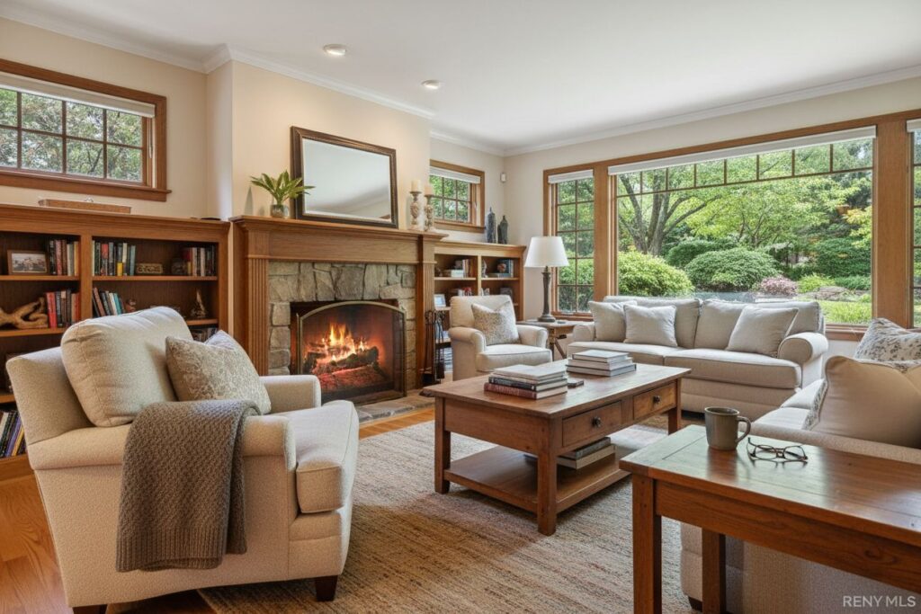 Cozy gas fireplace in Waltham home
