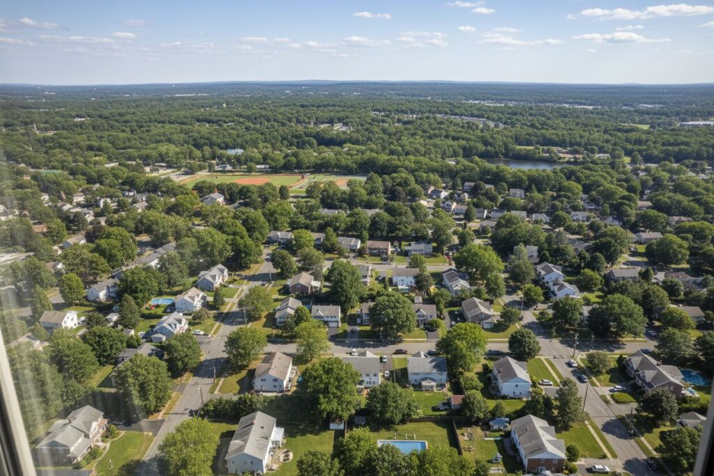 Waltham Massachusetts skyline and local area