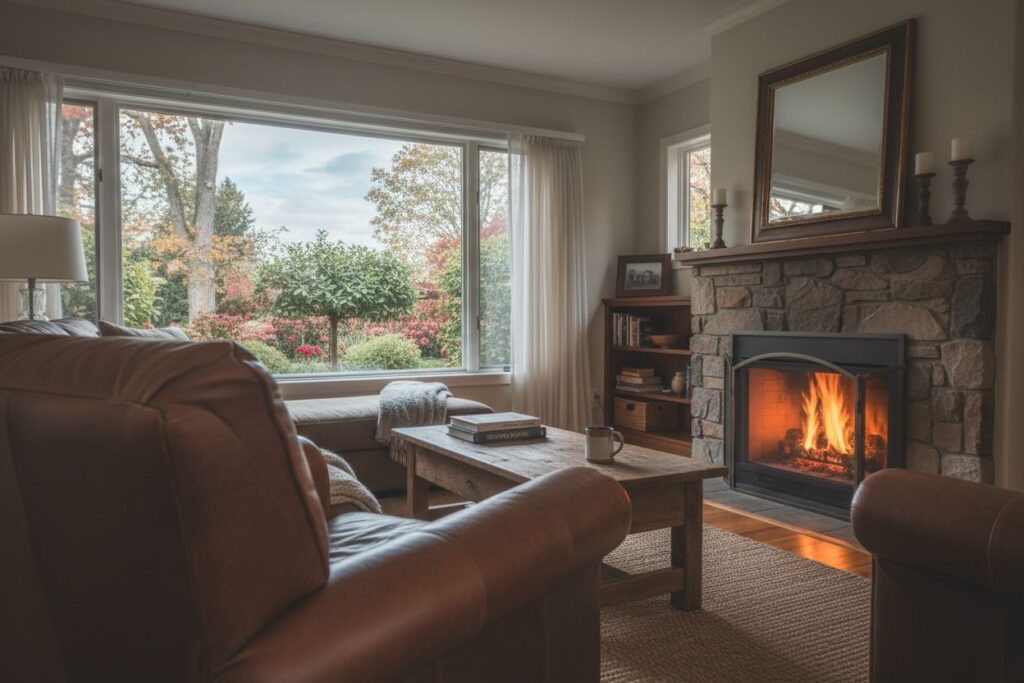 Cozy gas fireplace in West Columbus home