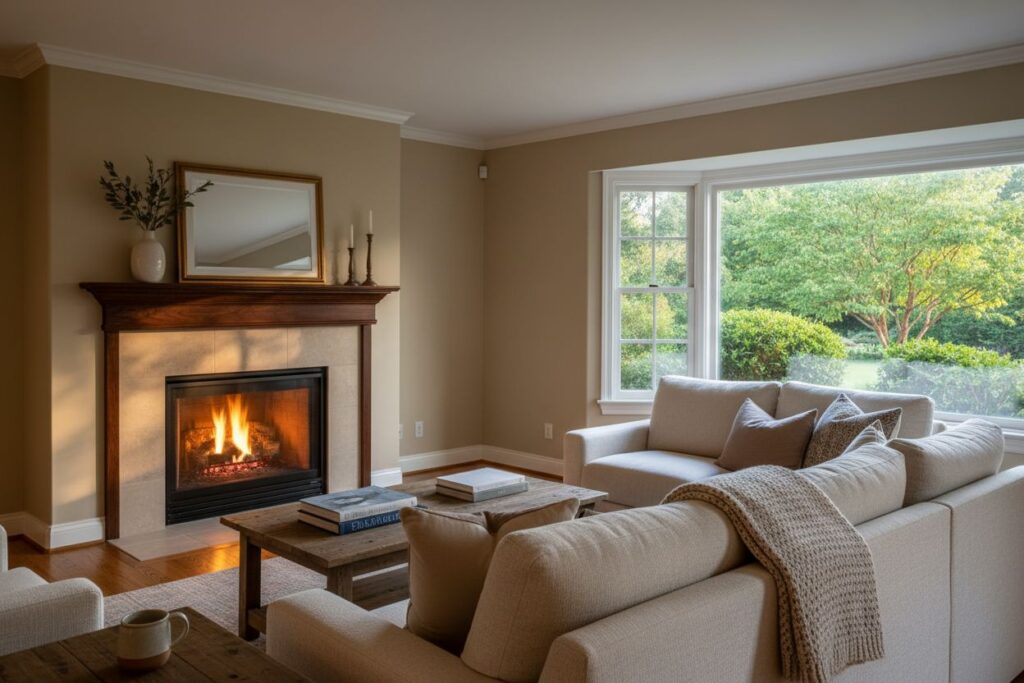 Cozy gas fireplace in West Minneapolis home