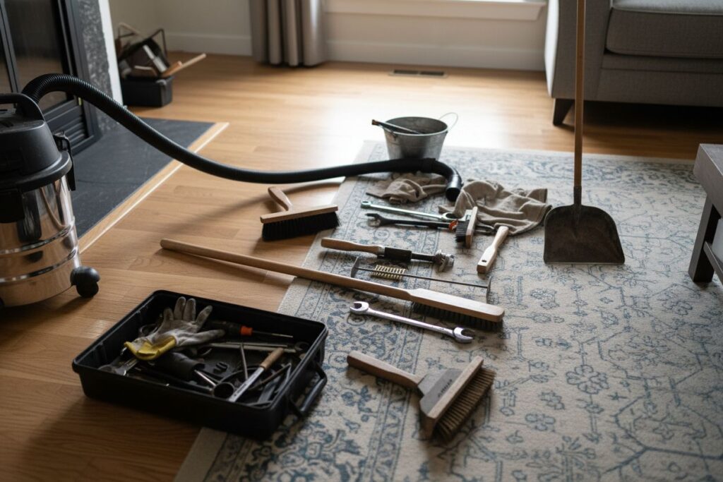 Expert fireplace technician servicing gas fireplace in West Seattle
