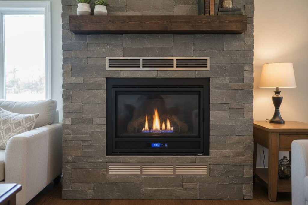 Clean and maintained gas fireplace in Westerville home