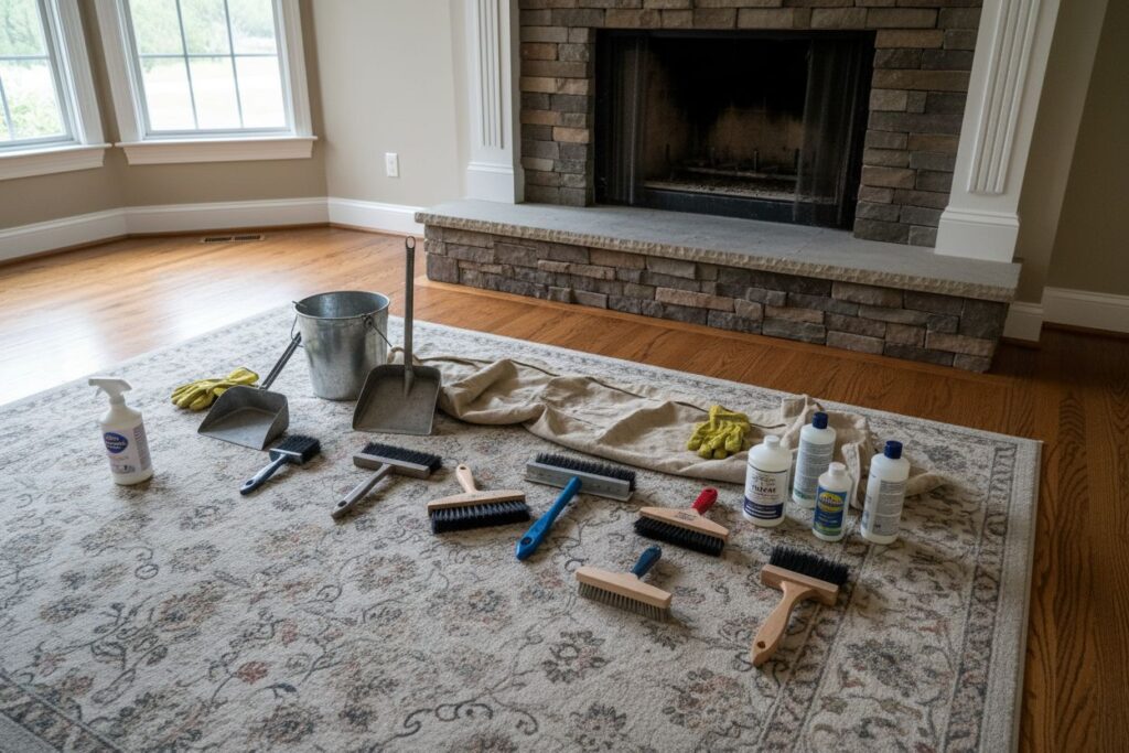 Expert fireplace technician servicing gas fireplace in Westlake