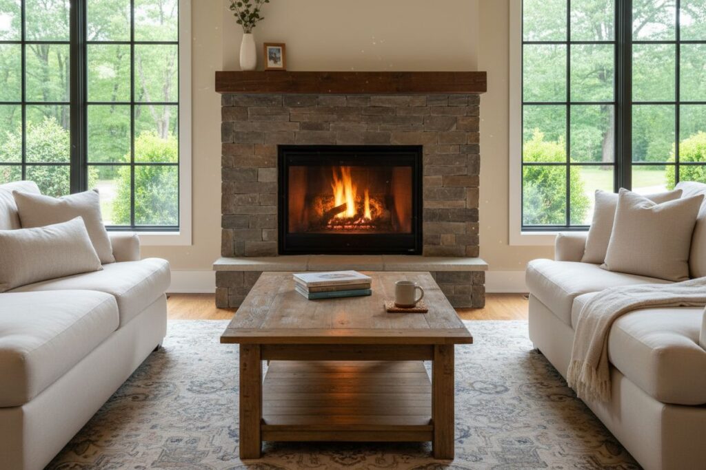 Cozy gas fireplace in Westlake home