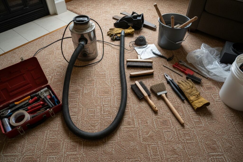 Expert fireplace technician servicing gas fireplace in Willsonville