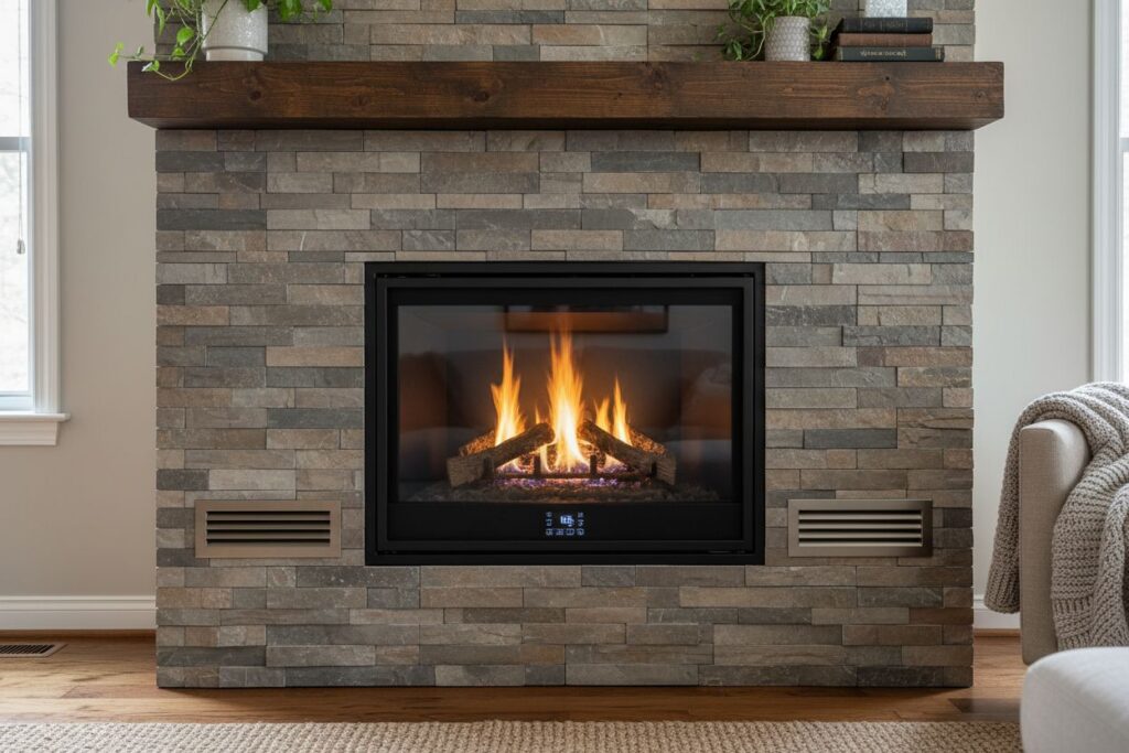 Clean and maintained gas fireplace in Willsonville home