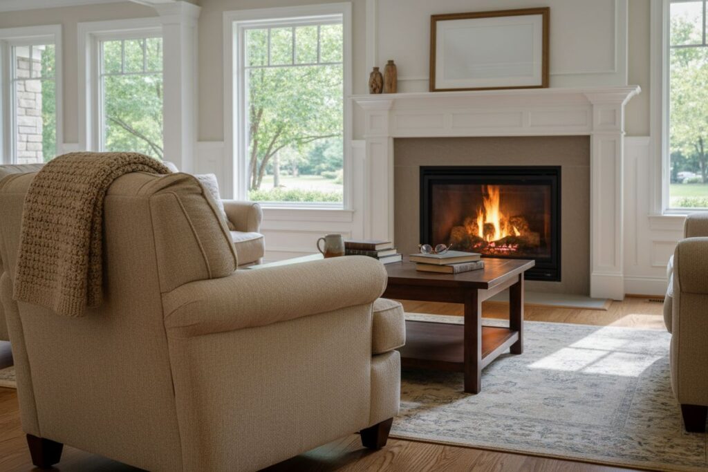 Cozy gas fireplace in Worcester home