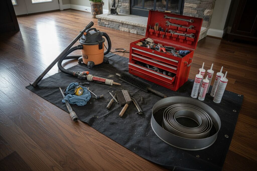 Expert fireplace technician servicing gas fireplace in Worcester